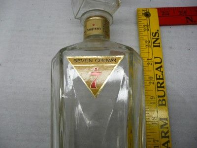 Vintage Seagrams Seven Crown Glass Decanter w/tax stamp  