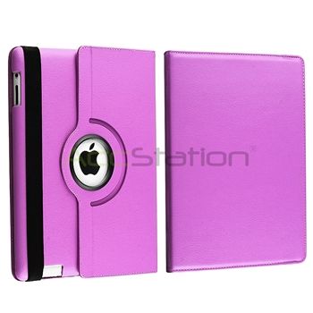 For iPad 2 32GB 2x Screen Guard+Purple 360° Rotation Magnetic Leather 