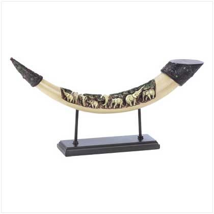 HOME DECOR LUCKY ELEPHANTS TUSK FAUX IVORY SCULPTURE  