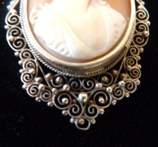   800 Silver Carved Shell Cameo Brooch Roman Woman *BEAUTIFUL*  