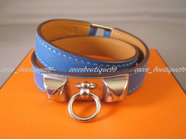 Auth HERMES Rivale Double Bracelet Mykonos Blue Silver Hardware Rare 