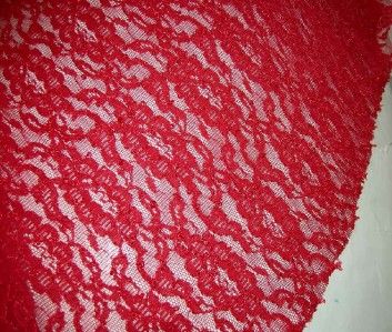 RED STRETCH LACE/EMBROIDERED LACE FABRIC 2W 75W X BTY  