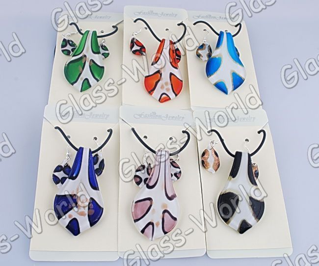 24sets Mix Leaf Lampwork Glass Pendant Necklace+Earring  