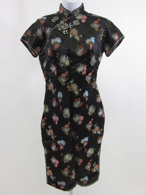 PEONY BRAND Black Floral Mid Length Dress Sz 34  