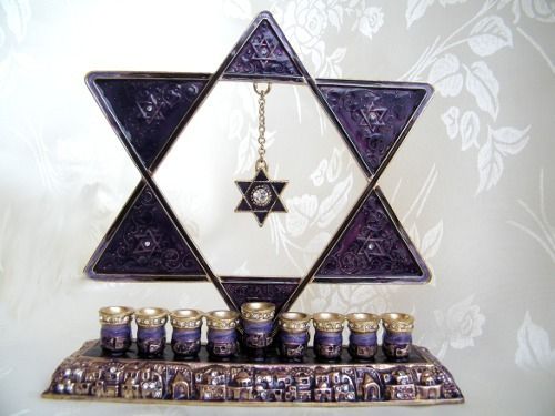 Enameled Hanukkah Menorah Chanukkiyah star of david 20cm /20 cm 8i/8 