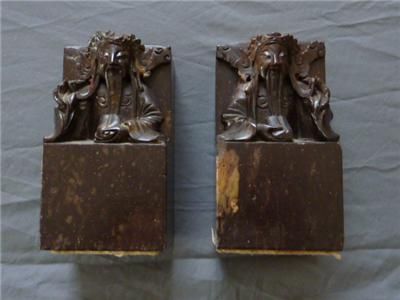 Vintage massive book ends, marmor with buddistic motives, old  