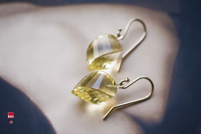 Solid 14k . Large Lemon Citrine Briolette Earrings  