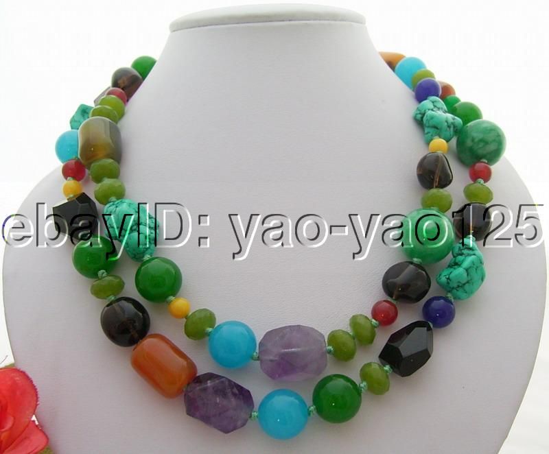 Amazing 40 Amethyst&Smoky Quartz&Jade&Agate Necklace  