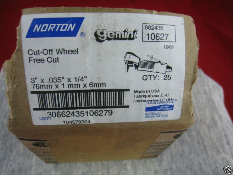 NORTON GEMINI 662435 10627 CUT OFF WHEEL FREE CUT NIB**  