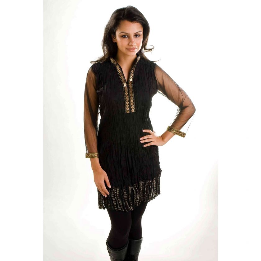 Black crepe Indian Kurti Tunic Womens Top Kurta  