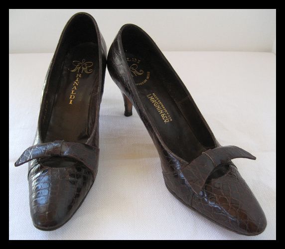   ALLIGATOR CROCODILE I.Magnin Rinaldi BROWN BOW HEELS PUMPS shoes 7.5 N