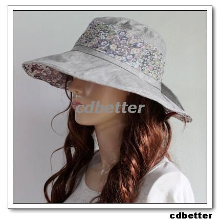 Wide Brim Floral Gray Fabric Hats Vacation Garden Tea  