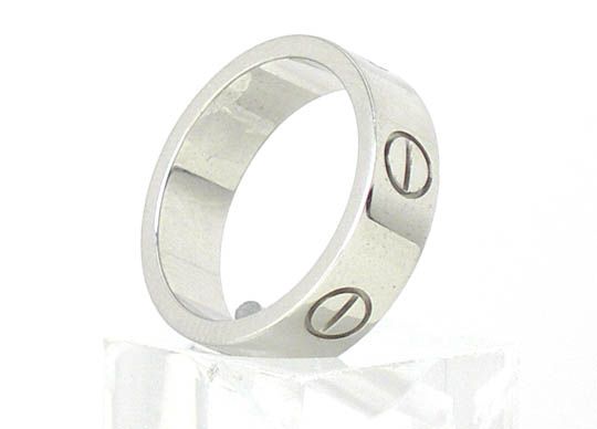 CARTIER 18K WHITE GOLD LOVE SCREW RING   SIZE 51 5 3/4mm WIDE  