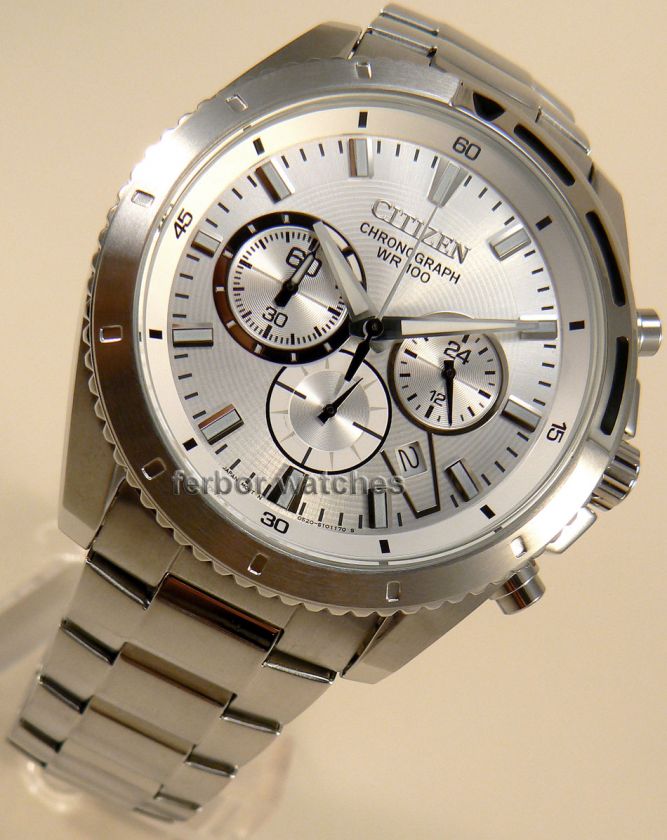 CITIZEN MEN CHRONO JAPAN SS BEZEL 100m AN8010 55A  