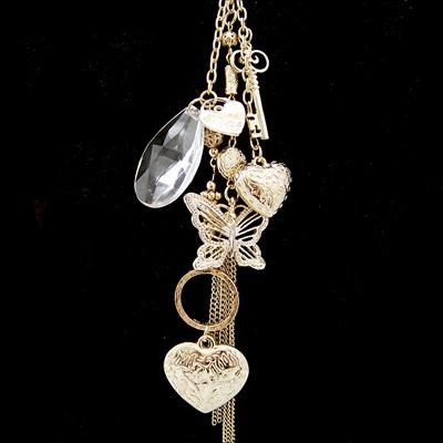   multiple pendants gold plated long necklace (key, butterfly, heart