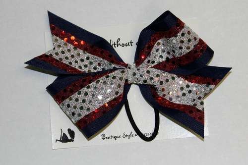 SPIRIT CHEER BOW   Cheerleader Cheerleading Hair Bow   NAVY   RED 