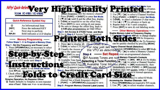 Icom IC V80 Nifty Quick Reference Guide, ICV80, IC V80E  