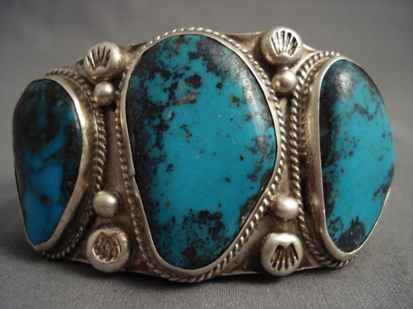 OLD NAVAJO BLUE DIAMOND TURQUOISE SILVER BRACELET 1960s  