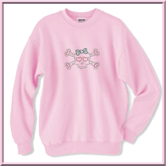 Rhinestones Girl Skull With Bow Sweatshirt Hoodies KIDS  