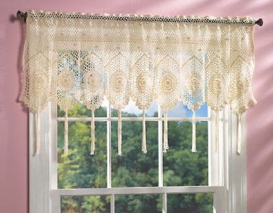 Victorian Ivory Crocheted Madallion Tassled Valance NEW  