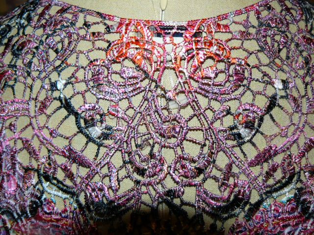 ONE WORLD Romantic Femme LACE BACK BEADED GRAPHICS Lavish Flowing TOP 