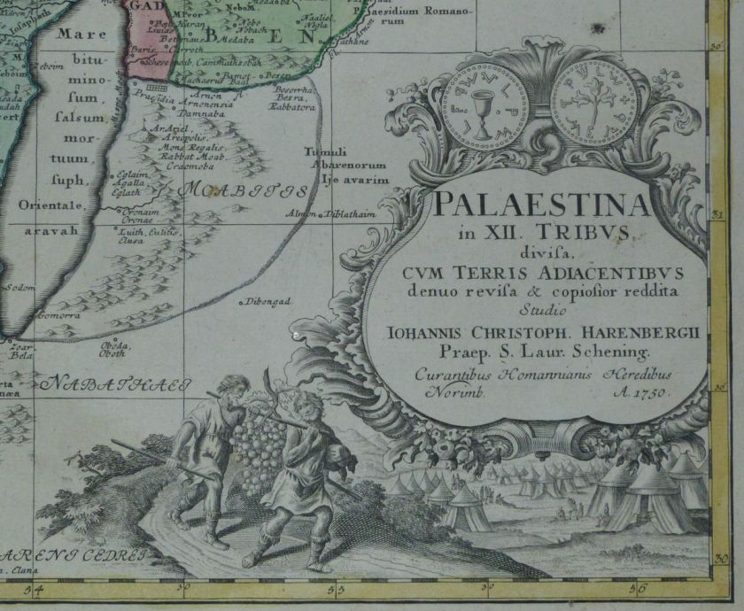 ISRAEL HOLY LAND PALESTINE 1750 HOMANN HEIRS ANTIQUE COPPER ENGRAVED 