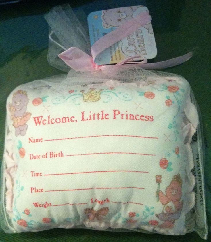 CARE BEAR BIRTH RECORD PILLOW BABY NURSERY PINK GIRL  