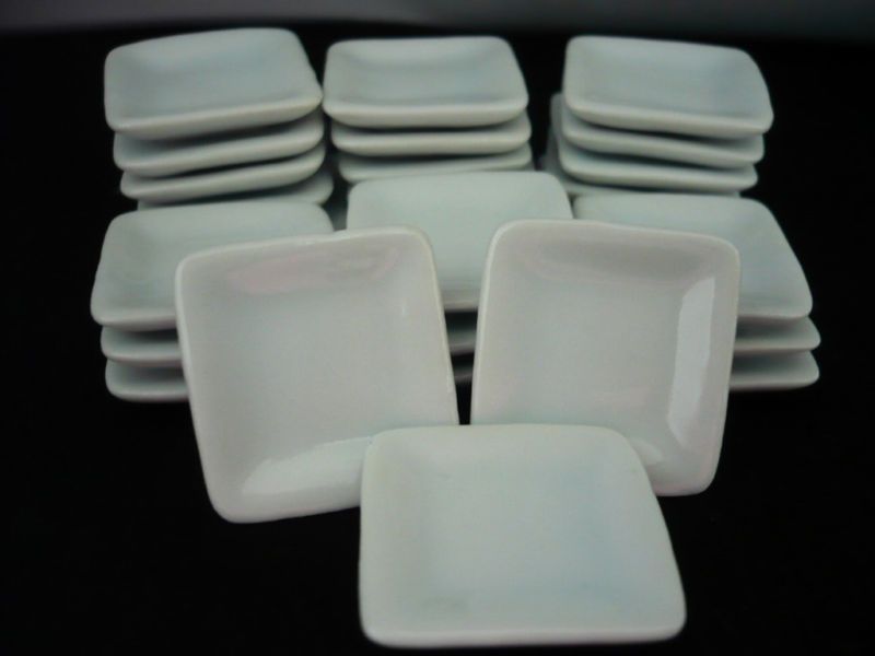 30 White Square Plates Dollhouse Miniatures Ceramic Supply Deco  