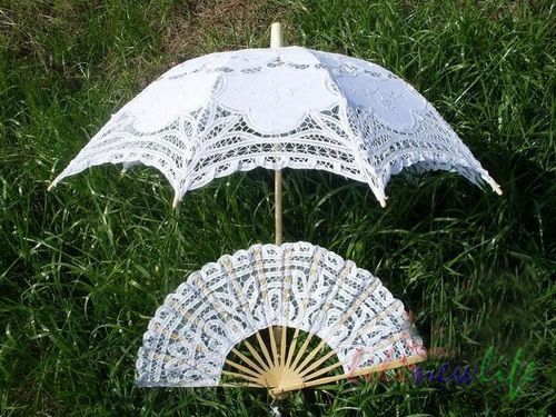 Handmade 3Color Lace Parasol Umbrella Fan Wedding Decor MT004  