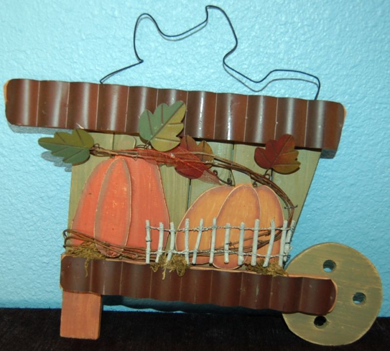 RUSTIC FALL 3D WHEEL BARREL WALL HANGING/DECORATION  