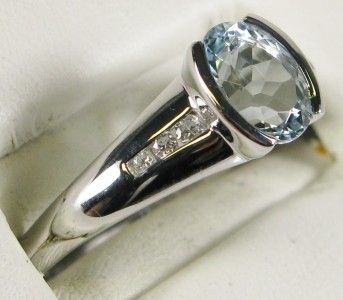   White 14K Gold 1.37ctw VVS Aquamarine & H VS Diamond Ring 3.2g  