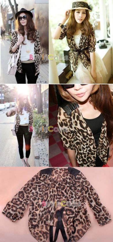 New Fashion Womens Clothing Leopard Chiffon Casual Tunic Cardigan 