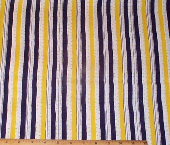 Navy Blue Yellow White Stripes Cotton Fabric 2.75yds  