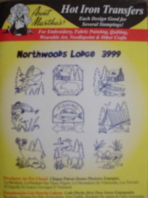 EMBROIDERY IRON TRANSFER PATTERNS WOODS LODGE FISHING  