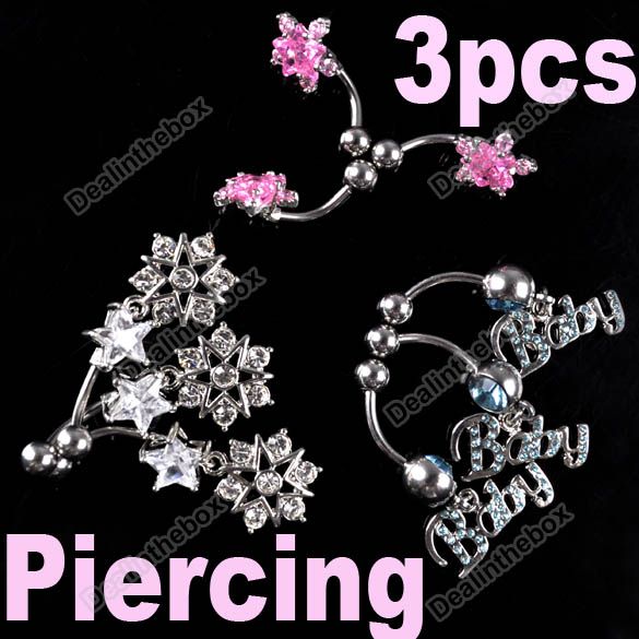 types 3 PCS Body Crystal Navel Belly Button Bar Piercing Gorgeous 