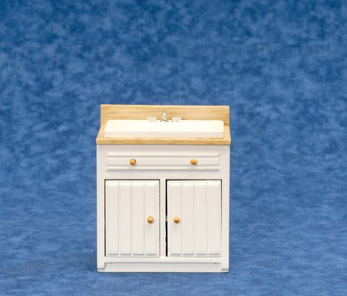 Dollhouse Kitchen Bath Modern Sink with Oak Top & Knobs  