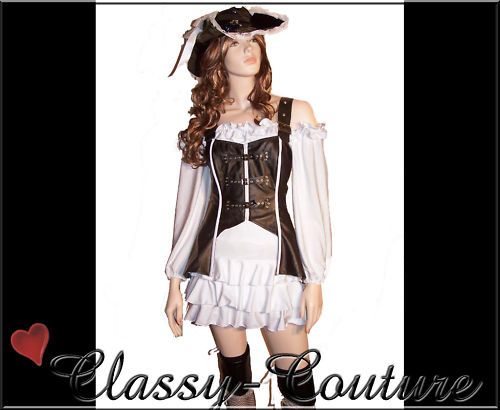 PIRATE REBEL Wench Fancy Dress Costume+ Hat  Sz M/L  