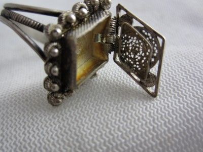 VINTAGE SILVER WIREWORK POISON RING W/ ROSETTES   MIDDLE EASTERN SIZE 