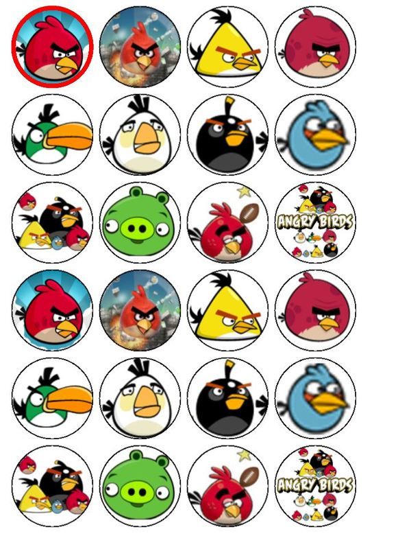 24 x Angry Birds Rice Wafer Paper Cake Bun Toppers New  