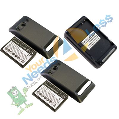 NEW 2x 3500mAh extended battery HTC Evo 4G + Black Back Cover + Dock 