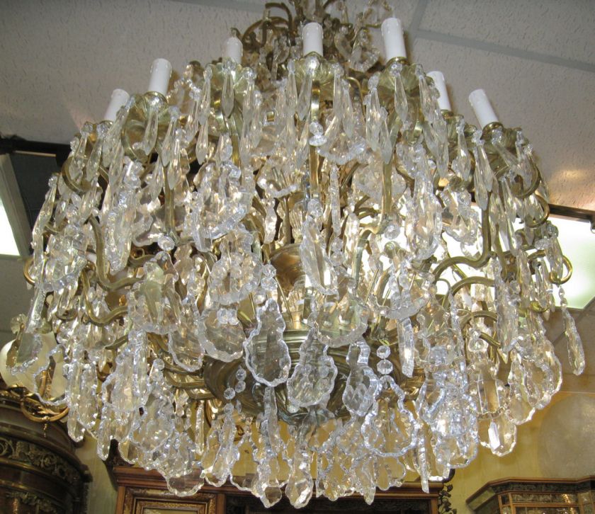 Regency Style 34 Candle Bronze & Crystal Chandelier  