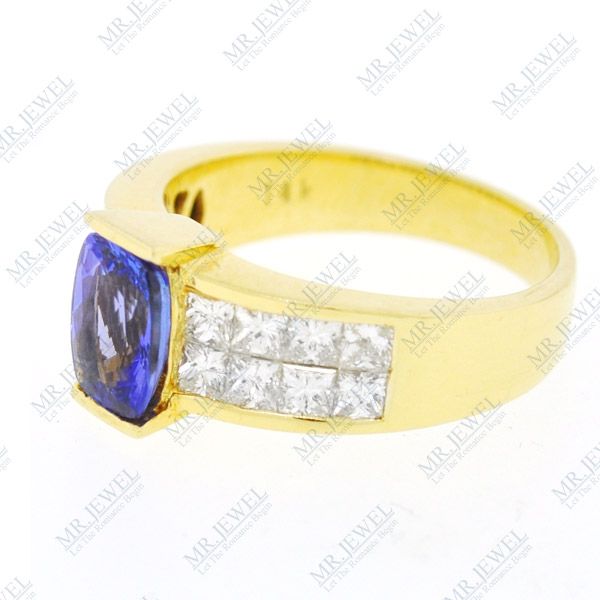 CUSHION TANZANITE AND DIAMOND RING AAA COLOR 3.00 CT  