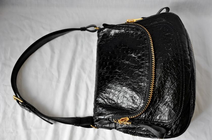 TOM FORD Black*OSTRICH FLAP OVER ZIP BAG*Handbag*1ST CAPSULE 