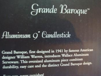 Grande Baroque by Wallace Aluminum 9 Candlestick NEW  