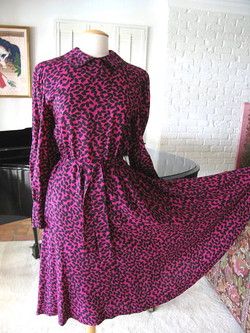 ADELE SIMPSON VINTAGE WOOL HOT PINK LEOPARD DRESS~8  