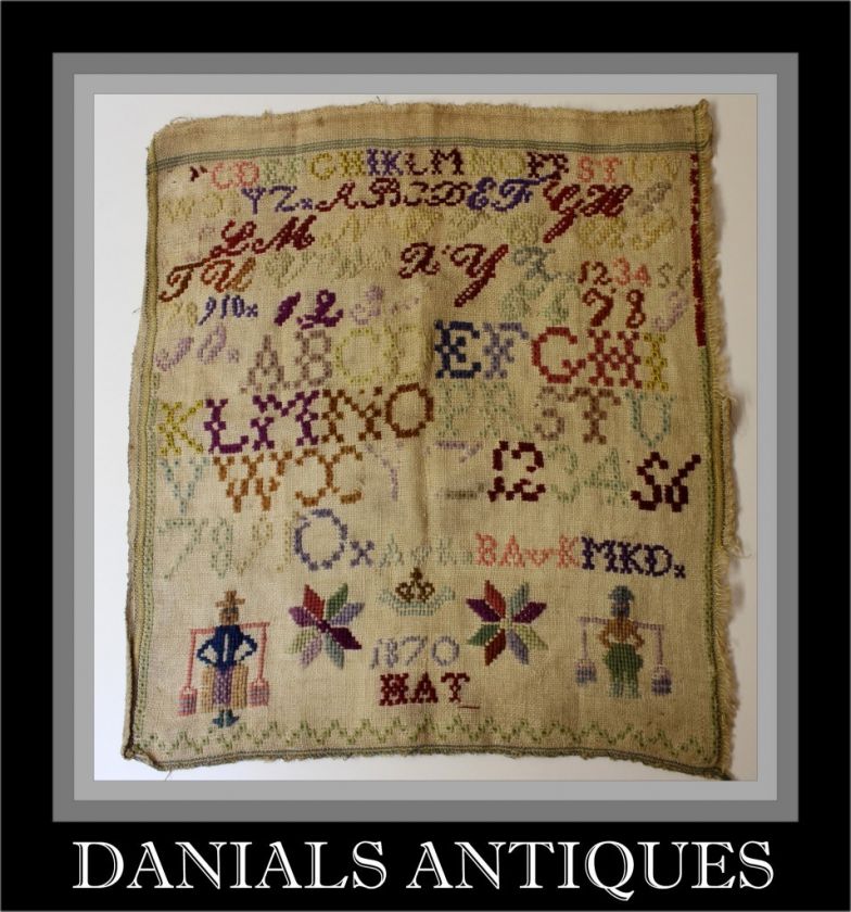 Antique superb Dutch alphabet sampler1870.  