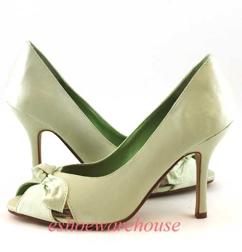 Cute Scarf Tie Criss Cross Peep Toe Pumps Green Satin  