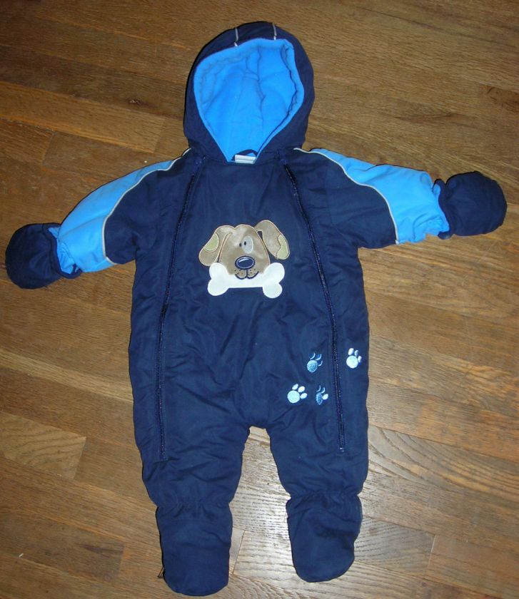 OKIE DOKIE BOYS BLUE SNOWSUIT DOG with BONE SIZE3 6MO  