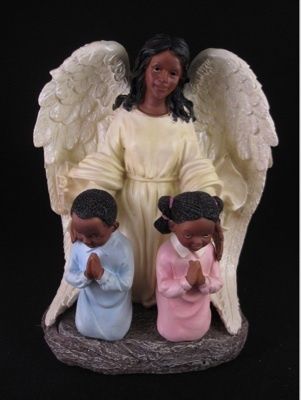 Black African American Guardian Angel Praying Children  