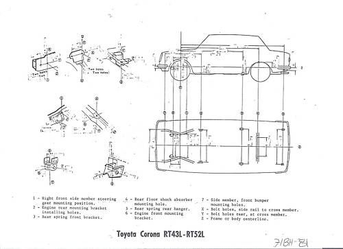 71 Toyota Corolla RT43L RT52L NOS Frame Dimension  